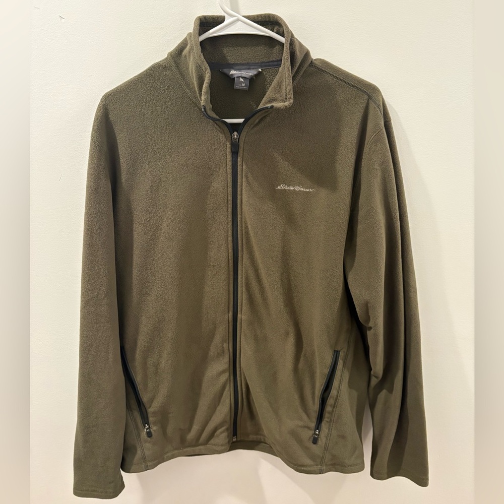 Men's Olive Green Eddie Bauer Full Zip Fleece Jacket Size Medium